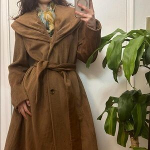 Vintage Anne Klein Belted Brown Wool Trench Coat/OverCoat Size Medium